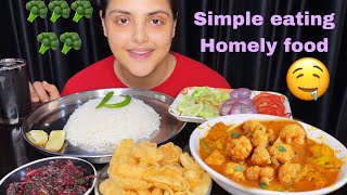 Gobi Paneer Curry Lal Saag Rice Salad Papad  Simple Eating Homely Food  Mukbang Eating Show [upl. by Peyter]