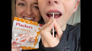 Plackers Orthopick Floss Picks Designed for Braces REVIEW see a braces wearer use one [upl. by Aeniah]