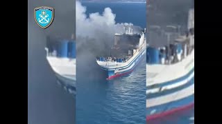 Aerial view of fire on ferry off Greece  AFP [upl. by Alaaj]