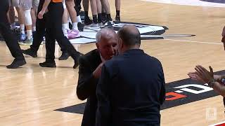 Željko Obradović gives Duško Vujošević a warm hug Partizan NIS  Cibona 1542022 [upl. by Aenad468]