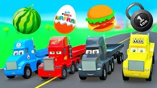 New Cars Story Super Strong Truck Cup Mack Truck Color Haulers w Fruits amp Surpize Eggs [upl. by Aldarcy]