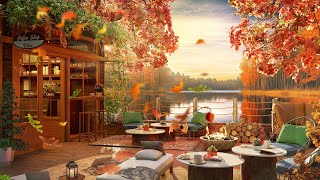 Autumn Coffee Shop  Relaxing Piano Jazz Music amp Lakeside View for Study Work Relax [upl. by Kcireddor]