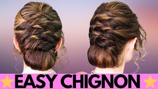 How to do a twisted chignon hairstyle  easy hair tutorial [upl. by Mixam]