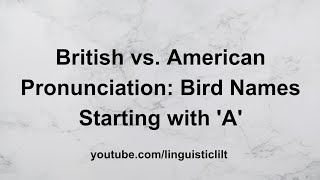 Bird Names Starting with A British vs American Pronunciation Guide Part 1 [upl. by Ferne]