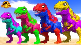 ALL RED SPIDERMAN Battle in Jurassic World  Dinosaur Pro 8 SuperHero Team [upl. by Moskow]