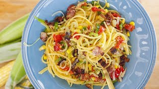 Rachaels Spaghetti with Bacon Corn Jalapenos and Peppadews [upl. by Nuzzi]