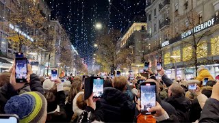 Zurich Christmas lights Lucy switch on 23112023  Bahnhofstrasse walking tour 4K HDR [upl. by Ahsitauq]