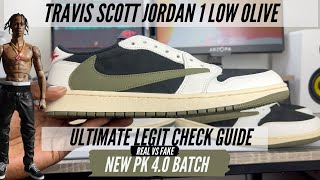 ULTIMATE LEGIT CHECKING GUIDE  TRAVIS SCOTT JORDAN 1 LOW OLIVE  PK 40  MAJOR REAL VS FAKE UPDATE [upl. by Cann]