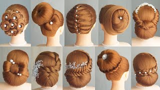 10 Simple And Easy Hairstyle With 1 Donut  Hair Bun Styles For Wedding amp Party [upl. by Gittel]