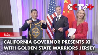 California Governor Presents Xi with Golden State Warriors Jersey [upl. by Iniffit158]