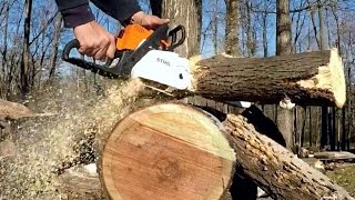 STIHL Chainsaw MS 180 cbe CUTTING [upl. by Enahpad]