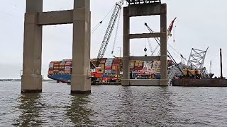 BALTIMORE 19 April 2024 The wreck of the Francis Scott Key Bridge and the cargo ship MV Dali [upl. by Delahk164]