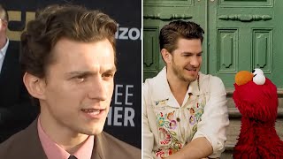 Tom Holland REACTS To Andrew Garfield Talking His Mom Passing Away On Sesame Street Grief Segment [upl. by Ahseenal126]