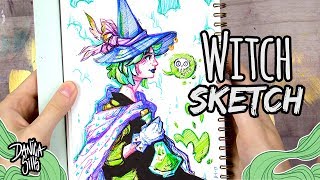 Witch Sketch ♦ Sketching with Felt Tip Pens [upl. by Dell]