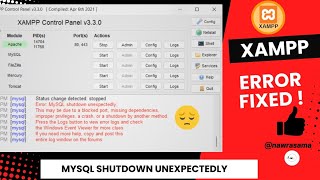 xampp mysql shutdown unexpectedly 2024  error fixed mysql php xamppserver [upl. by Falzetta]