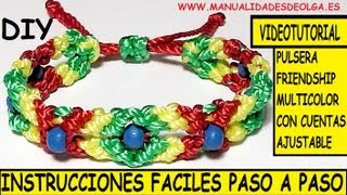 COMO HACER UNA PULSERA RASTA FRIENDSHIP DE CRUCES Y ROMBOS DE NUDOS DE MACRAME TUTORIAL DIY [upl. by Evangelin]