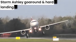 Storm Ashley  Swiss A320 missed approach and hard landing with runway inspection stormashley [upl. by Emyaj161]