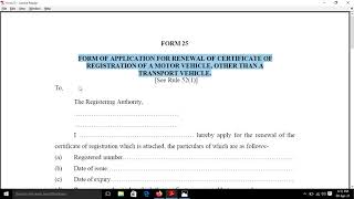 how to renew vehicle registration  form 25 renewal of rc  vehicle re registration process [upl. by Yddor]