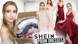 TRYING ON SHEIN PROM DRESSES Successkinda [upl. by Bucella929]