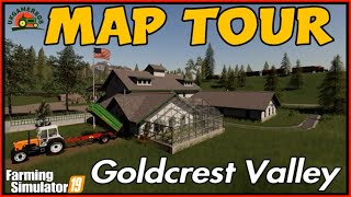 GOLDCREST VALLEY MAP Tour FS19 New Map Farming simulator 19 [upl. by Eelyab]