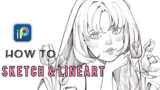 How to Sketch Lineart in ibisPaintX  tutorial with my Brushes  eng sub🌷 [upl. by Oikim55]