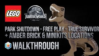 LEGO Jurassic World Park Shutdown Walkthrough True Survivor  Amber Brick  All Minikits Locations [upl. by Annahsirhc]