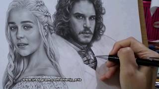 Realism Portrait Drawing of DAENERYS amp JON SNOW quotGame Of Thronesquot [upl. by Drhacir]