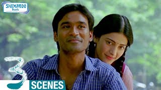 Dhanush and Shruti Haasan Bike Ride  3 Telugu Movie Scenes  Sivakarthikeyan  Anirudh [upl. by Angus]