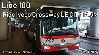 Line 100 Ride Iveco Crossway LE CITY 145M to Zličín B [upl. by Tanberg]