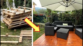 How to Make PATIO DECKING Using Free Wooden PALLET  Easy amp Cheap DIY Terrace Deck [upl. by Mannes]