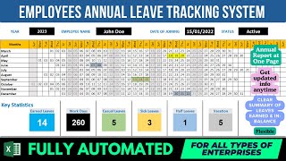 Employee Annual Leave Attendance Tracker in Excel Build Customized System with Advanced Features [upl. by Elleinnad]