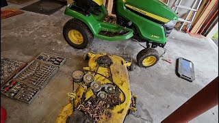 How to Remove 54quot Mower Deck From John Deere Riding Mower [upl. by Koosis]