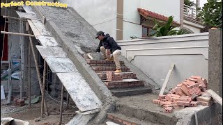 Techniques For Building Precise Stairs With Bricks  Constructing Outdoor Concrete Stairs [upl. by Flavian]