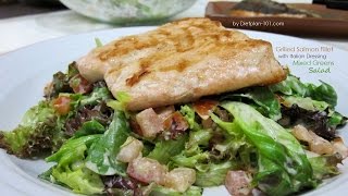 Grilled Salmon Fillet with Italian Dressing Mixed Greens Salad  Dietplan101com [upl. by Ellenij]