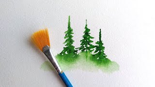 Easy Watercolor Hacks Misty Pine Trees Using A Fan Brush [upl. by Lemon]