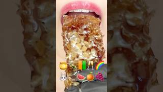 ASMR EMOJI FOOD 🍯🍾🟧🟩🥂🌈🐰🦔🍉🍊🍇 이모지 먹방 sped up [upl. by Anahs]