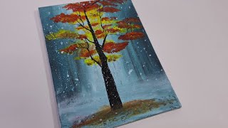 Fall season painting  easy landscape painting in Autumn snowy landscape [upl. by Feil]