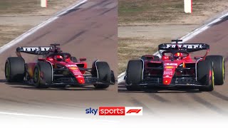 Charles Leclerc drives 2023 Ferrari on track for first time with Carlos on the team radio 🔴 [upl. by Cobby]