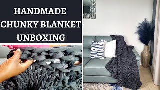 Handmade Chunky Weighted Throw  Chunky Knit Blanket Review [upl. by Nwhas]