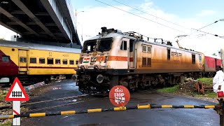 55 HIGH SPEED TRAINS CROSSING RAILROAD CROSSINGS  Level Crossing  Indian Railways Trains [upl. by Jackqueline387]