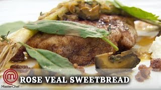 How To Make  Marcus Wareings Rose Veal Sweetbread with Baby Leeks and Goats Curd  MasterChef UK [upl. by Cary]