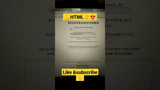 how to make registration form😍  💪 Css html csstutorial programming shorts ytshorts [upl. by Ybok960]