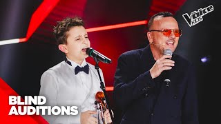 Francesco e il suo violino conquistano Gigi D’Alessio  The Voice Kids 3 Blind Auditions [upl. by Adnohsak]