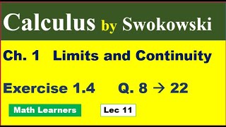 Calculus by Swokowski Ch 1 Lec 11 Exercise 14 Q 8 to 22 Limit at infinity [upl. by Cote]