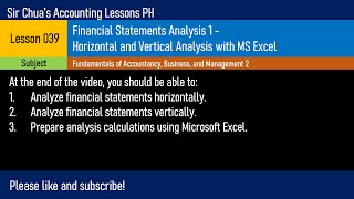 FABM2 Lesson 039  Financial Statements Analysis Horizontal and Vertical with MS Excel [upl. by Einehpets]