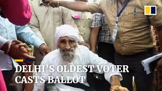 Delhi’s oldest voter goes to polls in 2019 Indian general election [upl. by Yborian]