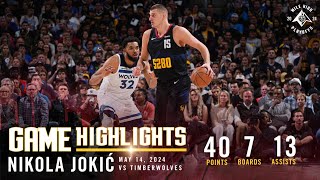 Nikola Jokić Full Game Five Highlights vs Timberwolves 🎥 [upl. by Moreville]