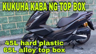 hard plastic alloy top box 45 liter 65 liter alloy topbox ok ba yung gantong top box ride na [upl. by Eitsyrc]