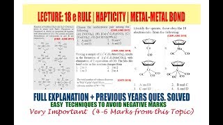 18 electron rule  Haptacity  MetalMetal Bonds Explanation amp Problem [upl. by Chouest]