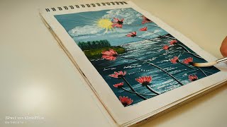 Easy Landscape With Blossoming Flowers  Beginner Art Poster Color [upl. by Rask]